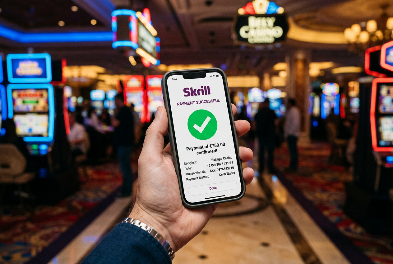 Interfejs portfela cyfrowego Skrill na nowoczesnym smartfonie